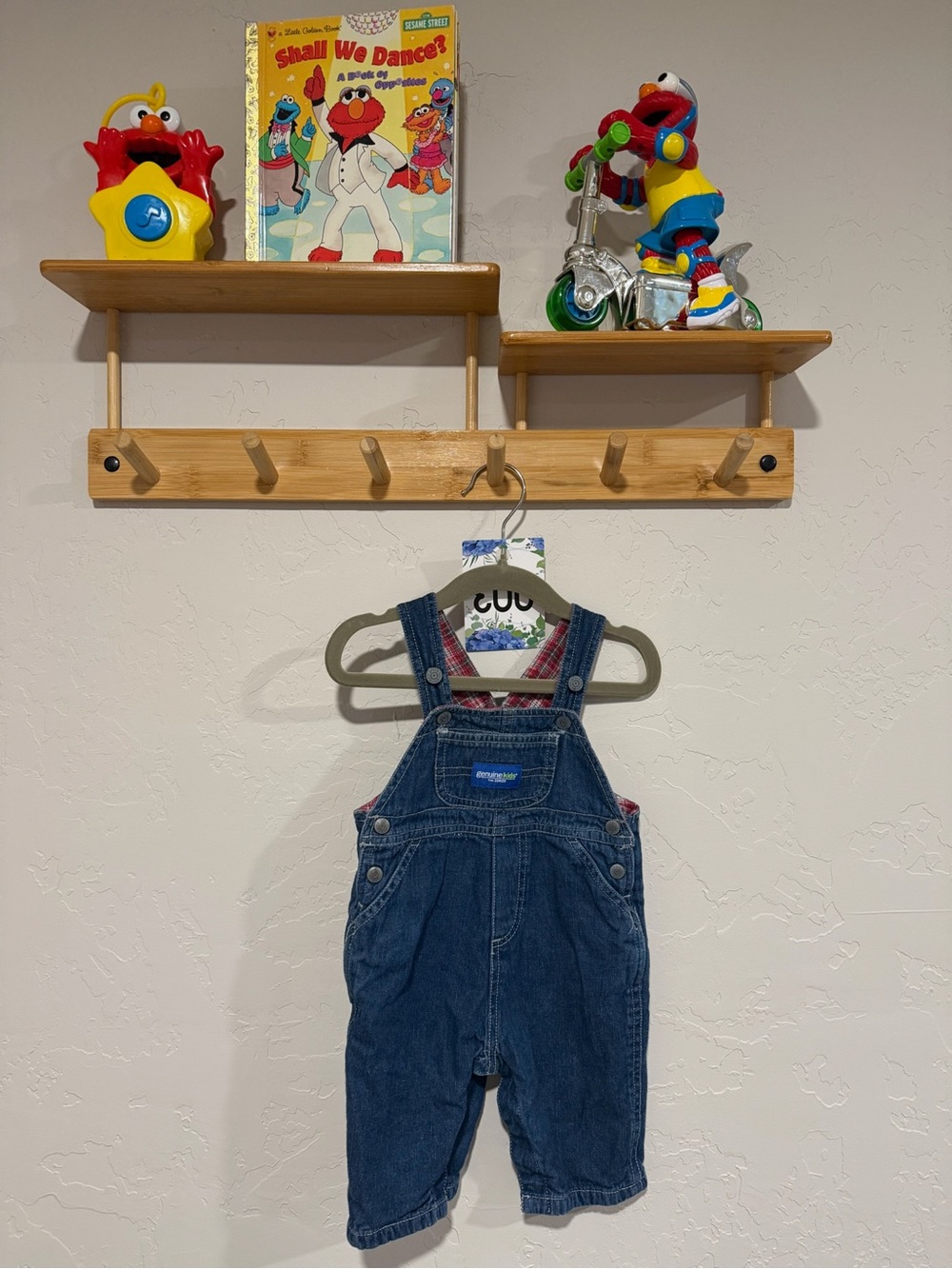 OshKosh B'gosh Dark Blue Denim Overalls with Plaid Lining